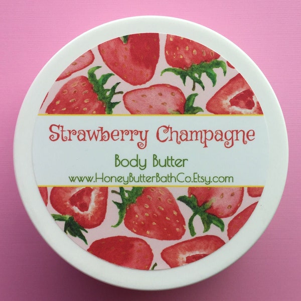 Strawberry Champagne | Body Butter, Lotion, Cream, Strawberry, Berry, Champagne, Heart, Love, Self Care, Birthday, Gift, Mom, Anniversary