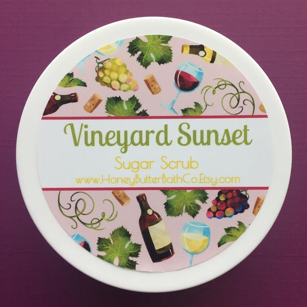 Vineyard Sunset Body Sugar Scrub  | Wine | Exfoliate | Love | Fruit | Lilac | Green | Organic | Gift for her | Vanilla | Violet | Grape |