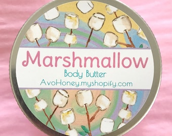 Marshmallow / Burro per il corpo, Lozione, Crema, Marshmallow tostato, Dolce, Zucchero, Cura di sé, Prodotti da forno, Crema per il corpo, Dessert, Cura di sé, Compleanno