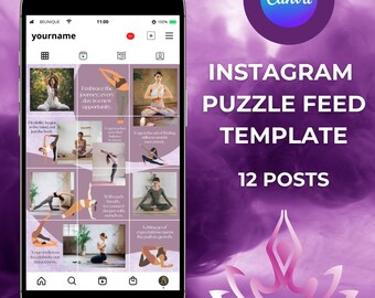 Instagram Puzzle Feed Template | Canva Instagram Templates | Social Media Templates | Yoga
