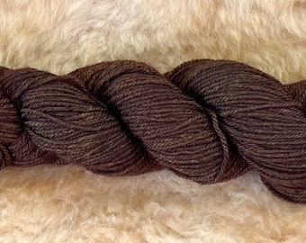 Merino X Romney Lamb.  Hand Spun and Hand Dyed. 3.5oz. 200yds.  Espresso Bean.