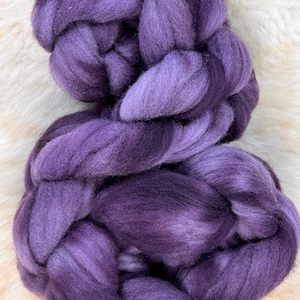 Hand-Dyed Wool Roving – Rambley Combed Top | 4oz Sustainable Spinning Fiber | Hand Dyed &quot;Egg Plant&quot; Purple