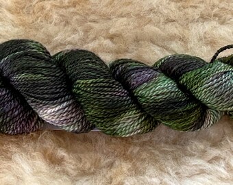 Cormo!  Hand Spun and Hand Dyed. 1.4oz. 100yds.  Espresso Bean and Avocado