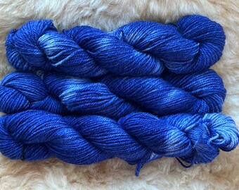 Bond Rambouillet yarn!  Hand Spun and Hand Dyed.  “Cooper”. 3oz. 150yds.  Midnight Clouds