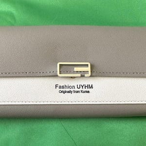 Cartera de cuero plegable UYHM de primera calidad para mujer, color gris, importada de Corea