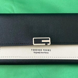 Cartera plegable de cuero negra de primera calidad Forever Young para mujer, importación coreana