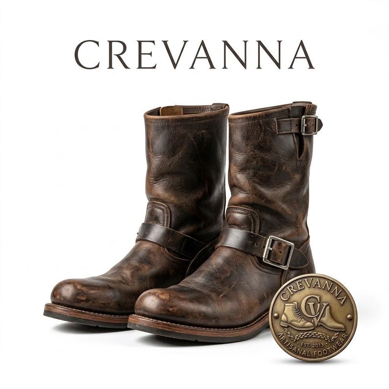 Men's Brown Leather Engineer Boots, Vintage Motorcycle Biker Boots ...
