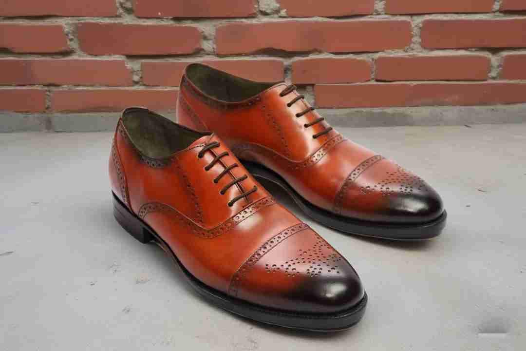 Handmade Burnt Orange Leather Oxford Shoes | Brogue Cap-Toe Dress Shoes