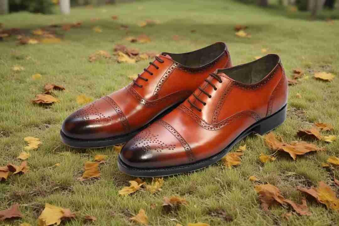 Handmade Burnt Orange Leather Oxford Shoes | Brogue Cap-toe  display picture 1