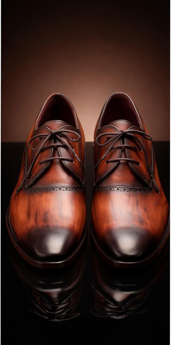 burnt brown dress shoes Men's Leather Oxford – Hand Patina Cowhide Lace-up Formal Color:fango
