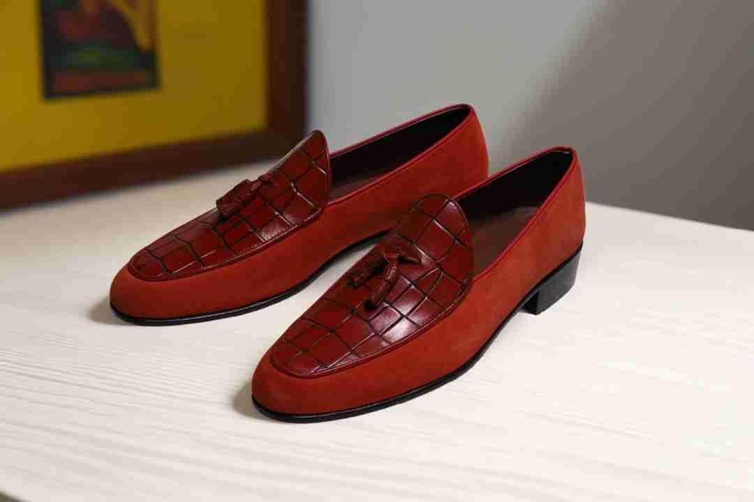 Handwoven Tassel Loafers in Burnt Orange AK MC handmade burnished caramel calf leather tassel loafers  main image 3