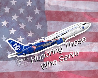 Alaska Airlines Boeing 737 Sticker: Honoring Those Who Serve