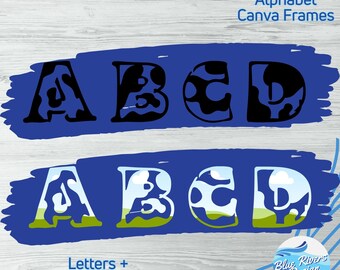 Canva Alphabet Photo Frame Templates: Cow Letters & Numbers (Digital Download)