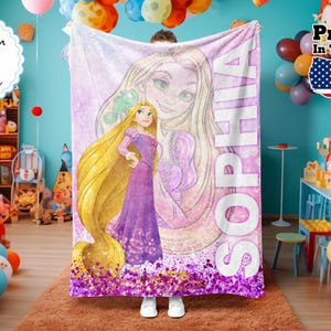 Personalized Princess Cartoon Blanket, Cartoon Blanket, Custom Name Blanket, Monogram Blanket, Princess Gift, Baby Blanket, Birthday Gift