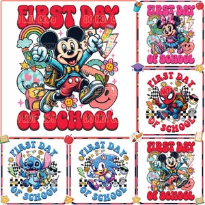 First Day of School Cartoon Bundle PNG, Back to School Shirt, Teacher PNG, 1st/2nd/3rd Grade, Pre-k, Kindergarten, Checkered Teacher Png