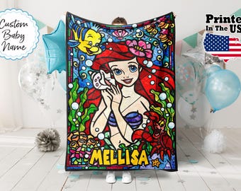 Manta personalizada de princesa con dibujos animados, manta con nombre personalizado, manta con monograma, regalo de princesa, manta para bebé, regalo de cumpleaños