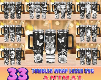 33 Designs Animal 40oz Tumbler inciso Svg, Animal Bundle 40oz Tumbler Laser Svg, Incisione Laser Svg, 40oz Tumbler Svg
