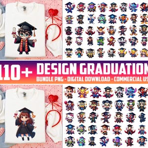 Paquete de más de 110 diseños de dibujos animados de graduación PNG, clase de 2025 PNG, paquete de último año de 2025, regalo de graduación, camiseta de dibujos animados, uso comercial