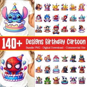 Plus de 140 conceptions d'anniversaire de dessin animé, Png de personnages de dessins animés, anniversaire de famille Png, films d'animation Png, cadeau d'anniversaire, téléchargement numérique