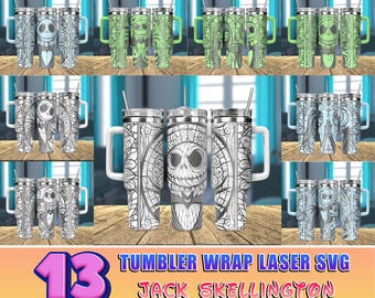 13 Designs Nightmare Before Christmas 40oz Tumbler inciso Svg, Pacchetto cartoni animati 40oz Tumbler Laser Svg, Incisione laser Svg, 40oz Tumbler Svg