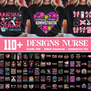 May include: A collection of 110+ digital designs for nurses. The designs feature a variety of themes, including nursing school, nursing home administrator, and nurse life. The designs are in a variety of colors and styles, and are perfect for creating t-shirts, mugs, tote bags, and other merchandise.