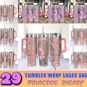 29 Designs Princess Cartoon 40oz Engraved Tumbler Svg, Princess Bundle 40oz Tumbler Laser Svg, Laser Engraving Svg, 40oz Tumbler Svg