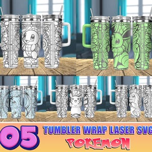 5 Designs Poke Monster 40oz Engraved Tumbler Svg, Cartoon Bundle 40oz Tumbler Laser Svg, Laser Engraving Svg, 40oz Tumbler Svg