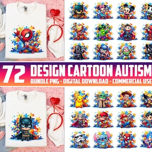 72 Design Autism Cartoon PNG Bundle, Autism Puzzle PNG, Autism Awareness Clipart, Autism Bundle, Digital Download, Commercial Use