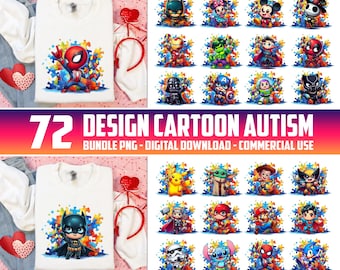 72 Design Autismus Cartoon PNG Bundle, Autismus Puzzle PNG, Autismus Bewusstsein Clipart, Autismus Bundle, digitaler Download, kommerzielle Nutzung