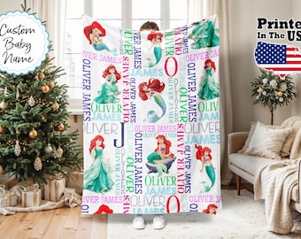 Manta de princesa personalizada, manta de princesa de dibujos animados, manta con nombre personalizado, manta con monograma, regalo de Navidad, manta para bebé, regalo de cumpleaños
