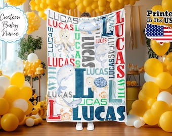 Personalisierte Meerestiere Decke, Personalisierte Meerestiere Decke, Monogramm Decke, Weihnachtsgeschenk, Baby Name Decke