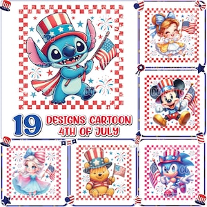19 Design Cartoon Charakter PNG Bundle, Cartoon 4. Juli PNG, Amerika Flagge Clipart, Cartoon Bundle, digitaler Download, kommerzielle Nutzung