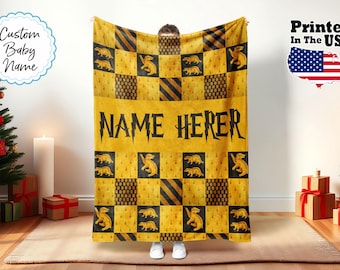 パーソナライズされた魔法学校用ブランケット、カスタム魔法使い用ブランケット、ベビー用ブランケット、誕生日プレゼント、カスタム映画名ブランケット、モノグラムブランケット