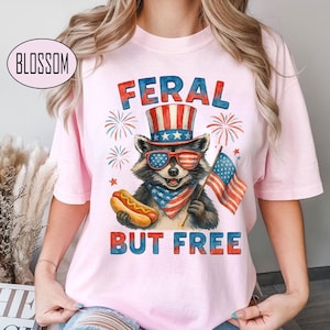 Feral But Free Png, Patriotic Raccoon Designs, Retro 4th of July Png, American Freedom Clipart, Independence Day Png, Raccoon Lover Clipart