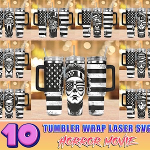 10 Designs Horror Movie 40oz Engraved Tumbler Svg, Scary Bundle 40oz Tumbler Laser Svg, Laser Engraving Svg, 40oz Tumbler Svg