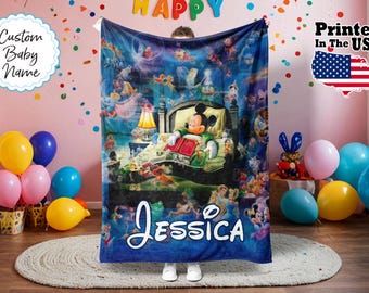 Couverture de dessin animé personnalisée avec souris, Couverture de dessin animé, Couverture avec nom personnalisé, Couverture à monogramme, Cadeaux pour amoureux des souris, Couverture pour bébé, Cadeaux d'anniversaire