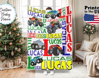 Custom Monster Truck Blanket, Truck Blanket, Personalized Truck Blanket, Baby Blanket, Kid's Gift, Custom Name Blanket, Monogram Blanket