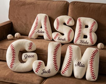 Personalized Baseball Letter Pillow, Custom Initial Cushion, Initial Pillow with Name, Baseball Gift, Sport Mom Gift, Coach Thank You Gift