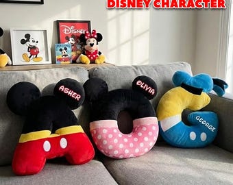 Personalized Mouse Friends Letter Pillow, Custom Cartoon Name Pillow, Kids Cartoon Pillow Gift for Boy or Girl, Baby Shower Decor