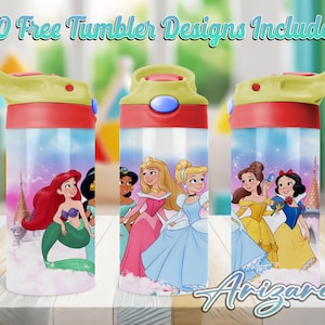 Princess Cartoon 12oz Kids Flip Top Sippy Cup PNG, Princess 12oz Sippy cup Tumbler Png, Kids Princess 12oz Tumbler Wrap, Commercial Use