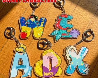 Personalized Princess Disney Letter Keychain, Custom Disney Name Keychain, Kids Princess Keychain Gift for Boy or Girl, Princess Gift