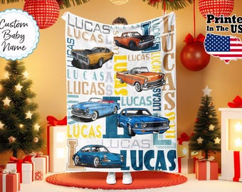 Personalisierte Rennwagen-Decke, Muskelauto-Decke, Sportwagen-Decke, Babydecke, Geburtstagsgeschenk, benutzerdefinierter Namensdecke, Monogrammdecke