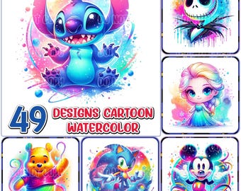 49 Design Cartoon Charakter PNG Bundle, Cartoon Aquarell PNG, Prinzessin Cartoon Clipart, Cartoon Bundle, digitaler Download, kommerzielle Nutzung