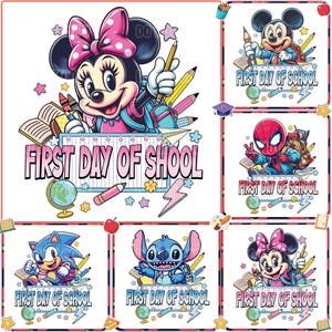 First Day of School Cartoon Bundle PNG, Back to School Shirt, Teacher PNG, 1st/2nd/3rd Grade, Pre-k, Kindergarten, Checkered Teacher Png