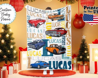 Personalisierte Rennwagen-Decke, Muskelauto-Decke, Sportwagen-Decke, Babydecke, Geburtstagsgeschenk, benutzerdefinierter Namensdecke, Monogrammdecke