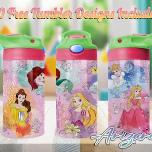 Princess Cartoon 12oz Kids Flip Top Sippy Cup PNG, Princess 12oz Sippy cup Tumbler Png, Kids Princess 12oz Tumbler Wrap, Commercial Use