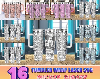 Vaso grabado de 40 oz con dibujos animados de ratón, 16 diseños, paquete de amigos del ratón, vaso de 40 oz, SVG láser, SVG grabado láser, vaso de 40 oz