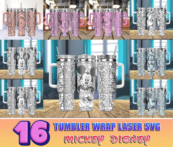 16 Designs Mouse Cartoon 40oz Engraved Tumbler Svg, Mouse Friends Bundle 40oz Tumbler Laser Svg, Laser Engraving Svg, 40oz Tumbler Svg