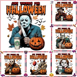 6 Files Just Waiting For Halloween Bundle Png, Horror Movies and Characters, Horror Killers Clipart, Halloween Horror Png, Digital Download
