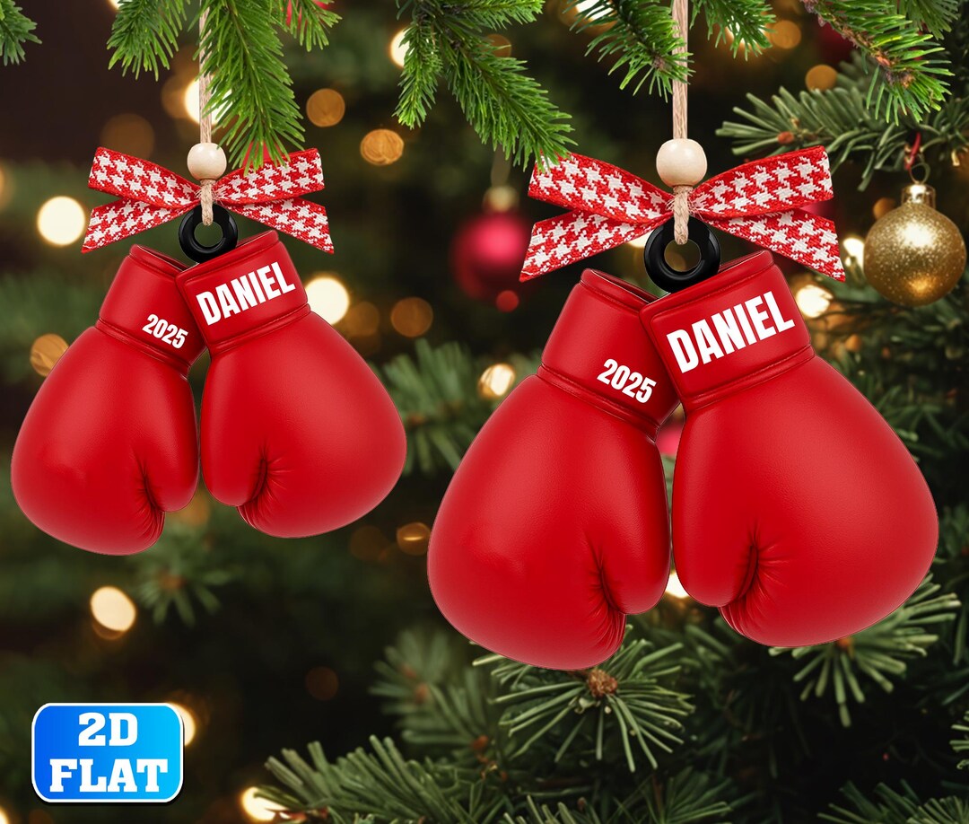Tree Boxing Car In Custom Boxing Gloves Christmas 2D Flat Ornament, Personalized Boxing ...